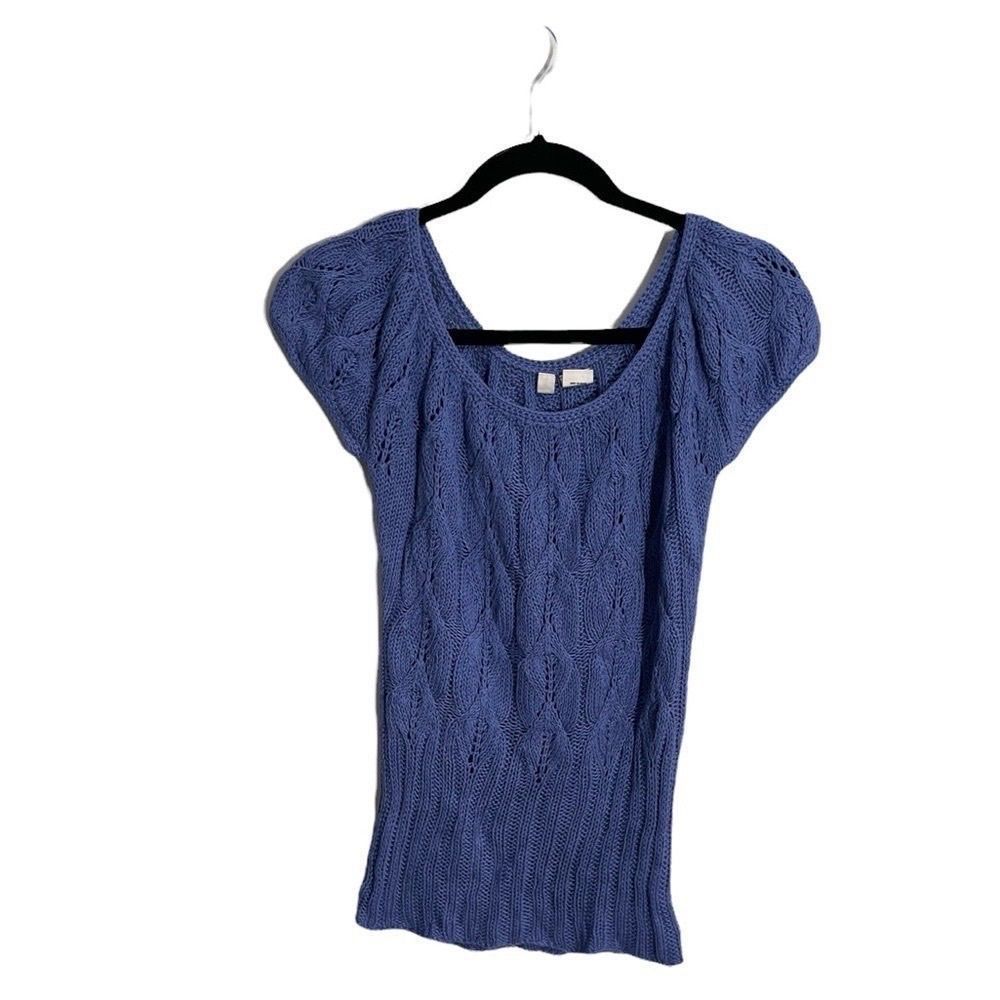 Moth Anthropologie blue short sleeve linen blend knitted top Medium
